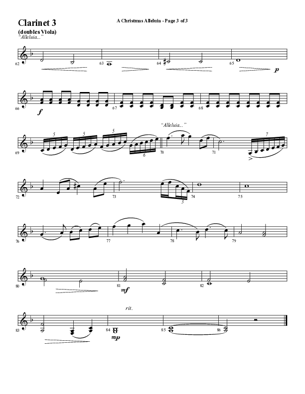 A Christmas Alleluia (Choral Anthem SATB) Clarinet 3 (Word Music Choral / Arr. Steve Mauldin)