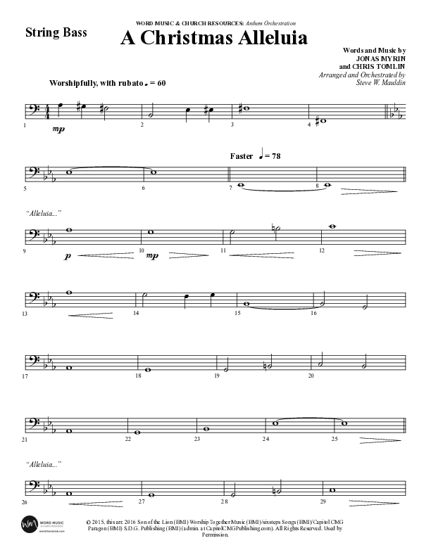 A Christmas Alleluia (Choral Anthem SATB) Double Bass (Word Music Choral / Arr. Steve Mauldin)