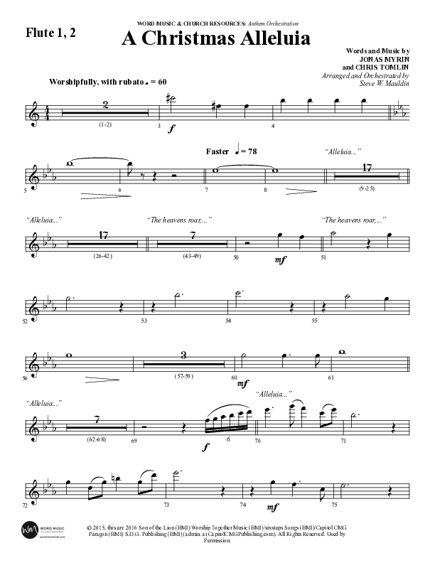 A Christmas Alleluia (Choral Anthem SATB) Flute 1/2 (Word Music Choral / Arr. Steve Mauldin)