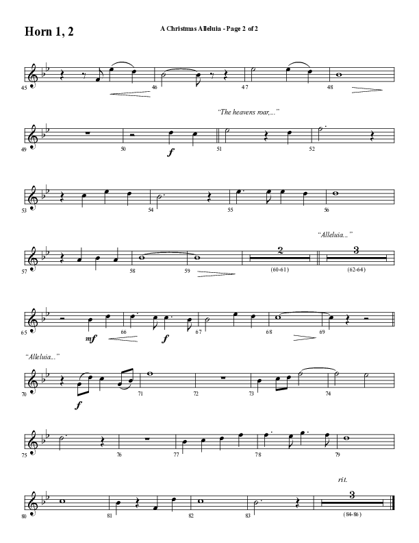 A Christmas Alleluia (Choral Anthem SATB) French Horn 1/2 (Word Music Choral / Arr. Steve Mauldin)