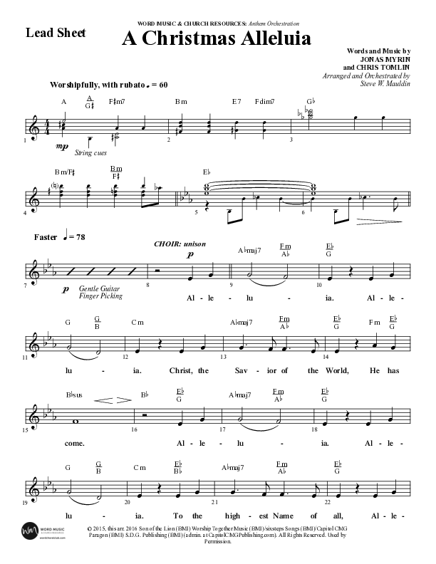 A Christmas Alleluia (Choral Anthem SATB) Lead Sheet (Melody) (Word Music Choral / Arr. Steve Mauldin)