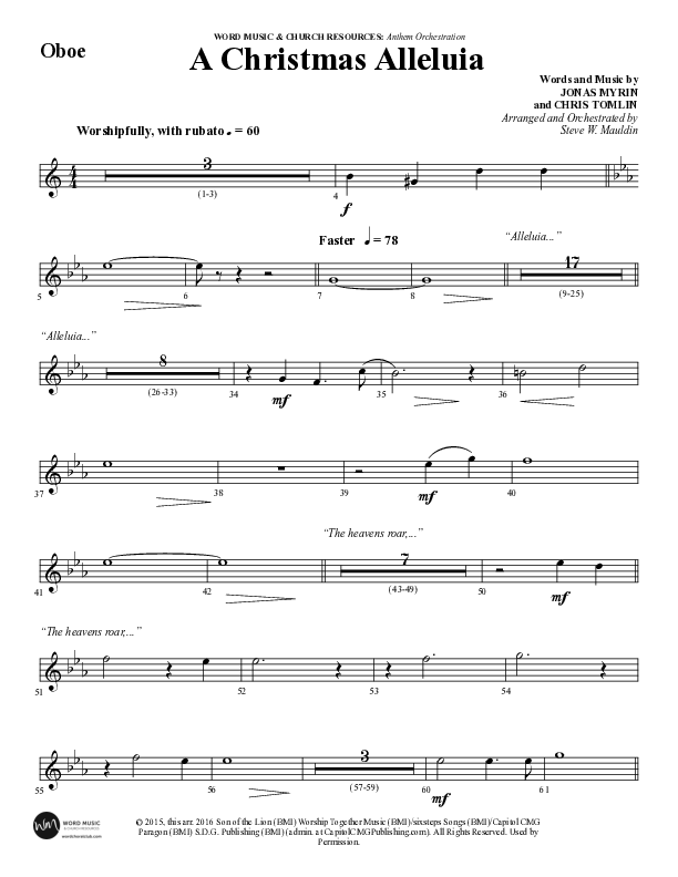 A Christmas Alleluia (Choral Anthem SATB) Oboe (Word Music Choral / Arr. Steve Mauldin)