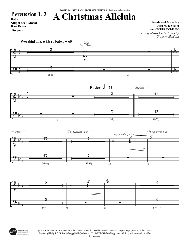 A Christmas Alleluia (Choral Anthem SATB) Percussion 1/2 (Word Music Choral / Arr. Steve Mauldin)