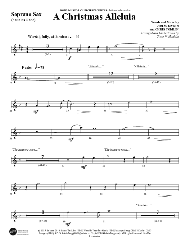 A Christmas Alleluia (Choral Anthem SATB) Soprano Sax (Word Music Choral / Arr. Steve Mauldin)