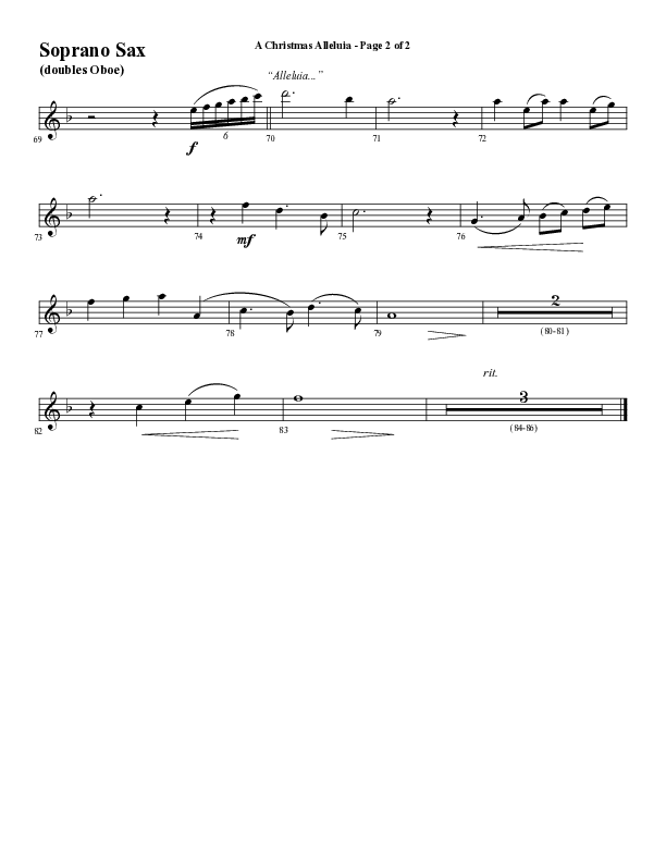 A Christmas Alleluia (Choral Anthem SATB) Soprano Sax (Word Music Choral / Arr. Steve Mauldin)