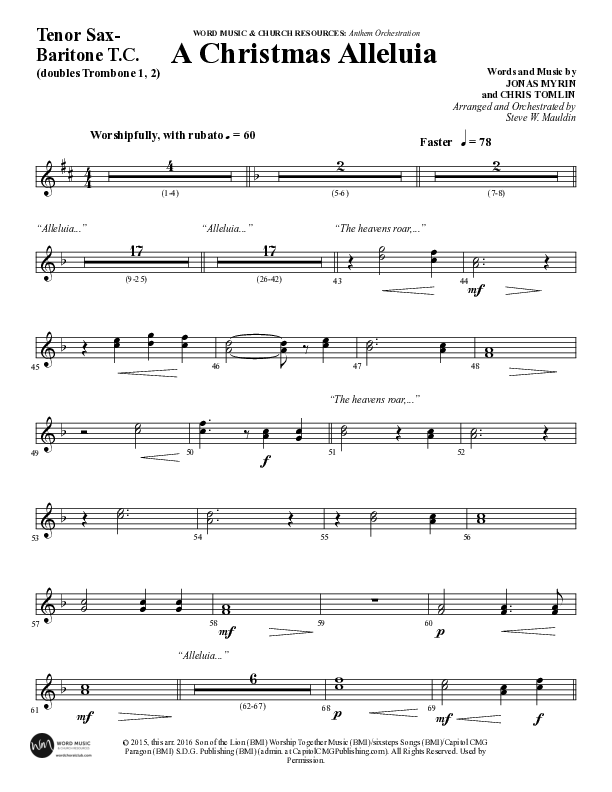 A Christmas Alleluia (Choral Anthem SATB) Tenor Sax/Baritone T.C. (Word Music Choral / Arr. Steve Mauldin)