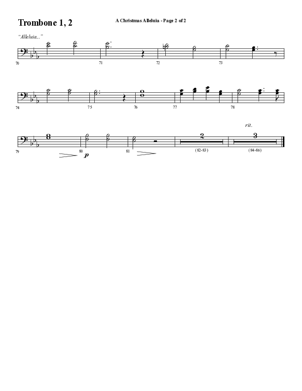 A Christmas Alleluia (Choral Anthem SATB) Trombone 1/2 (Word Music Choral / Arr. Steve Mauldin)
