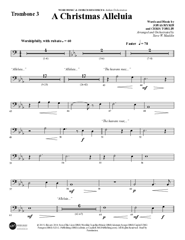 A Christmas Alleluia (Choral Anthem SATB) Trombone 3 (Word Music Choral / Arr. Steve Mauldin)