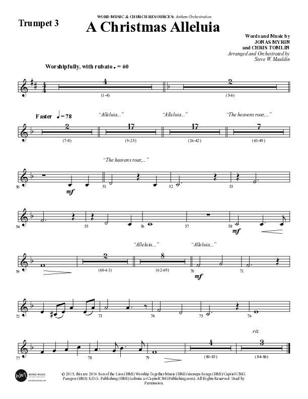 A Christmas Alleluia (Choral Anthem SATB) Trumpet 3 (Word Music Choral / Arr. Steve Mauldin)