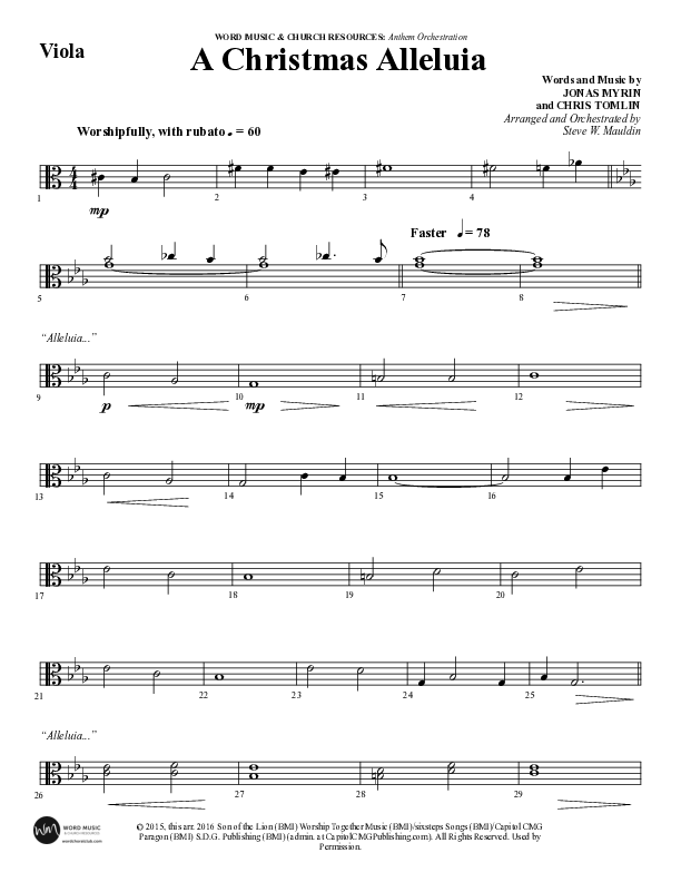 A Christmas Alleluia (Choral Anthem SATB) Viola (Word Music Choral / Arr. Steve Mauldin)