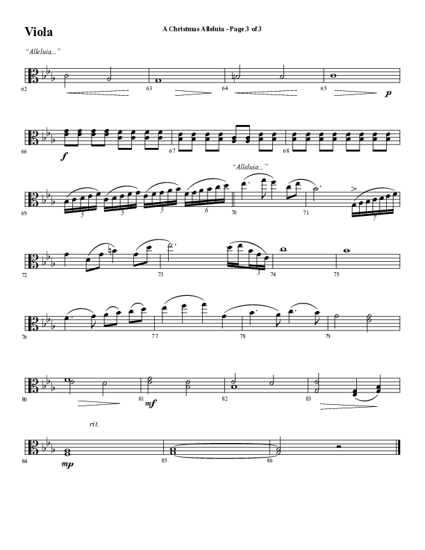 A Christmas Alleluia (Choral Anthem SATB) Viola (Word Music Choral / Arr. Steve Mauldin)