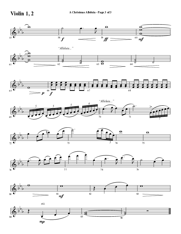 A Christmas Alleluia (Choral Anthem SATB) Violin 1/2 (Word Music Choral / Arr. Steve Mauldin)