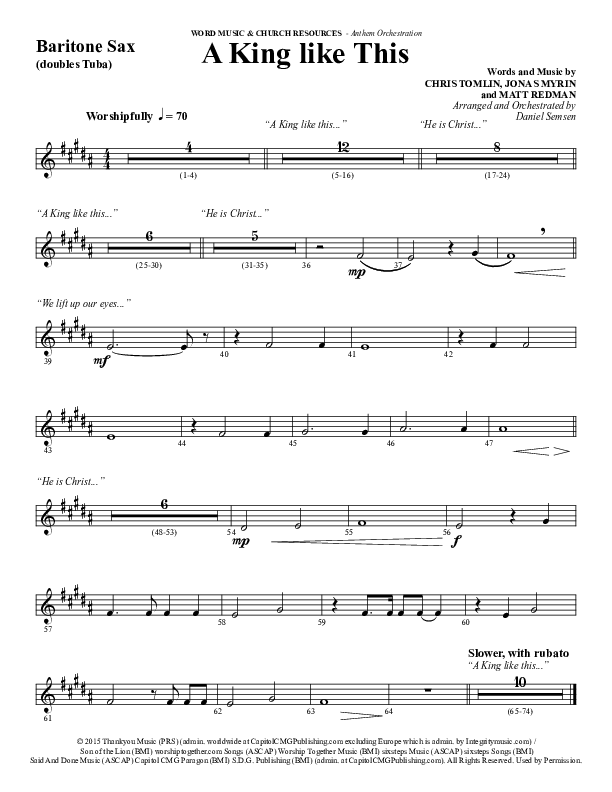 A King Like This (Choral Anthem SATB) Baritone Horn BC (Word Music Choral / Arr. Daniel Semsen)