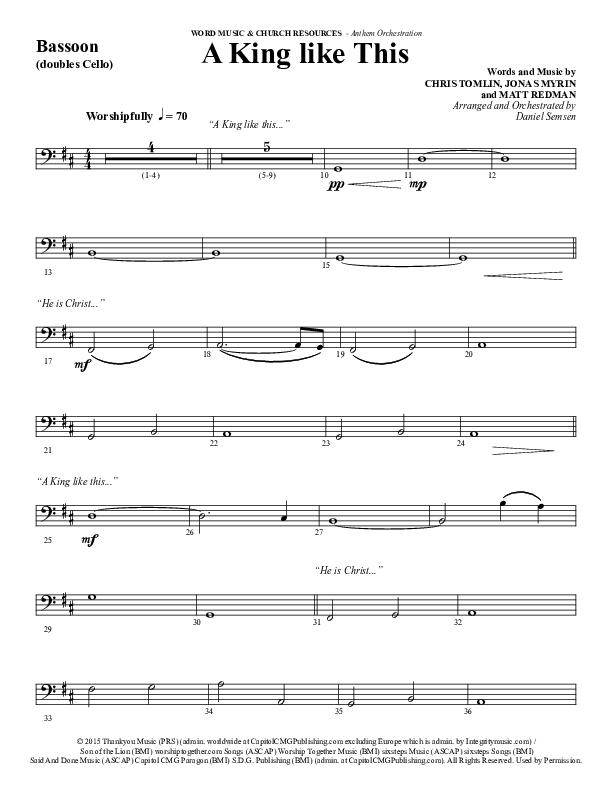 A King Like This (Choral Anthem SATB) Bassoon (Word Music Choral / Arr. Daniel Semsen)
