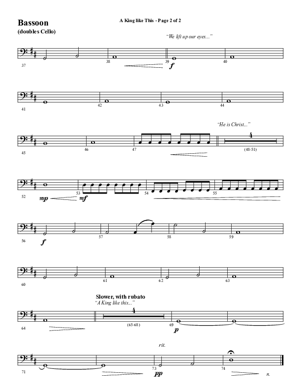 A King Like This (Choral Anthem SATB) Bassoon (Word Music Choral / Arr. Daniel Semsen)