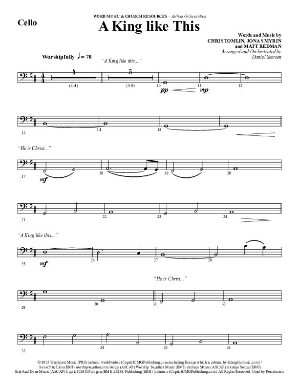A King Like This (Choral Anthem SATB) Cello (Word Music Choral / Arr. Daniel Semsen)