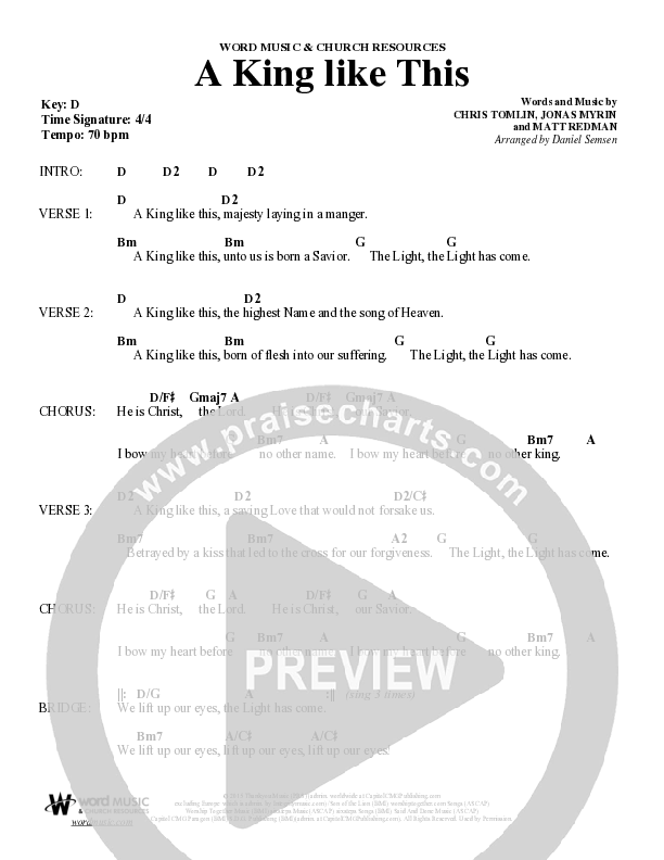 A King Like This (Choral Anthem SATB) Chord Chart (Word Music Choral / Arr. Daniel Semsen)