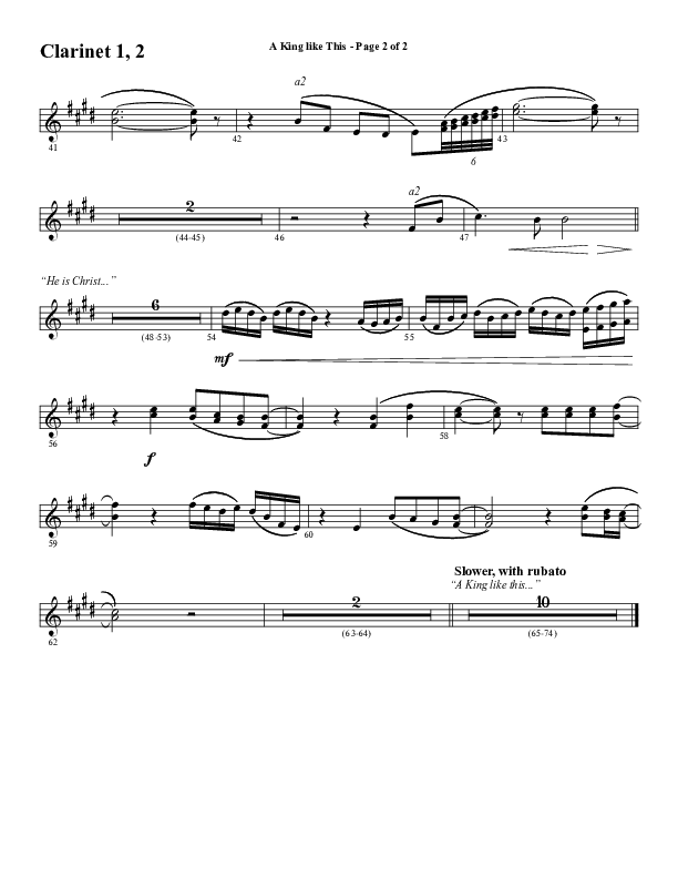 A King Like This (Choral Anthem SATB) Clarinet 1/2 (Word Music Choral / Arr. Daniel Semsen)