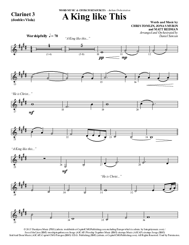 A King Like This (Choral Anthem SATB) Clarinet 3 (Word Music Choral / Arr. Daniel Semsen)