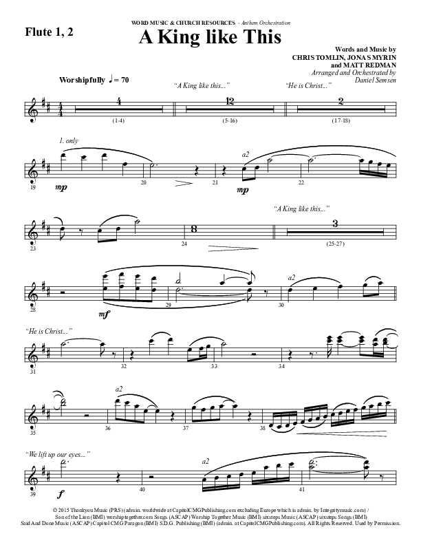 A King Like This (Choral Anthem SATB) Flute 1/2 (Word Music Choral / Arr. Daniel Semsen)