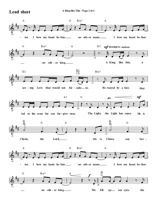 A King Like This (Choral Anthem SATB) Lead Sheet (Melody) (Word Music Choral / Arr. Daniel Semsen)