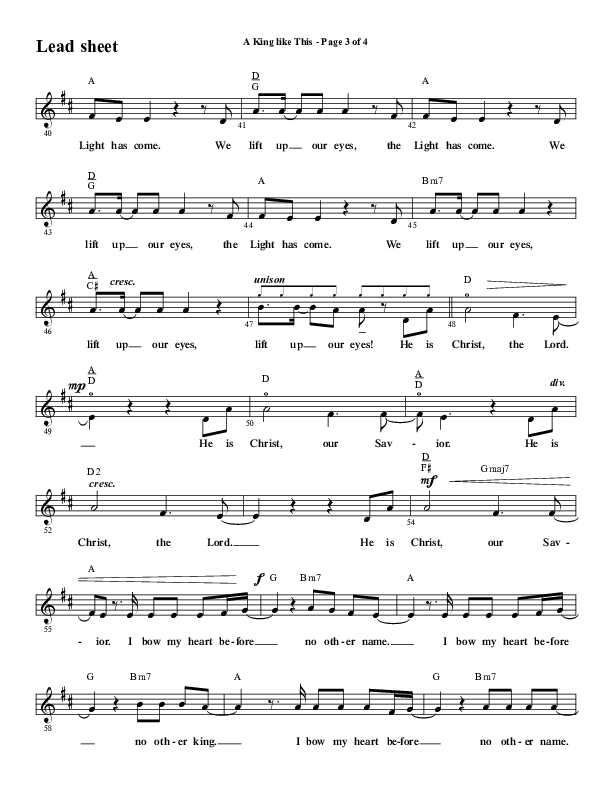 A King Like This (Choral Anthem SATB) Lead Sheet (Melody) (Word Music Choral / Arr. Daniel Semsen)