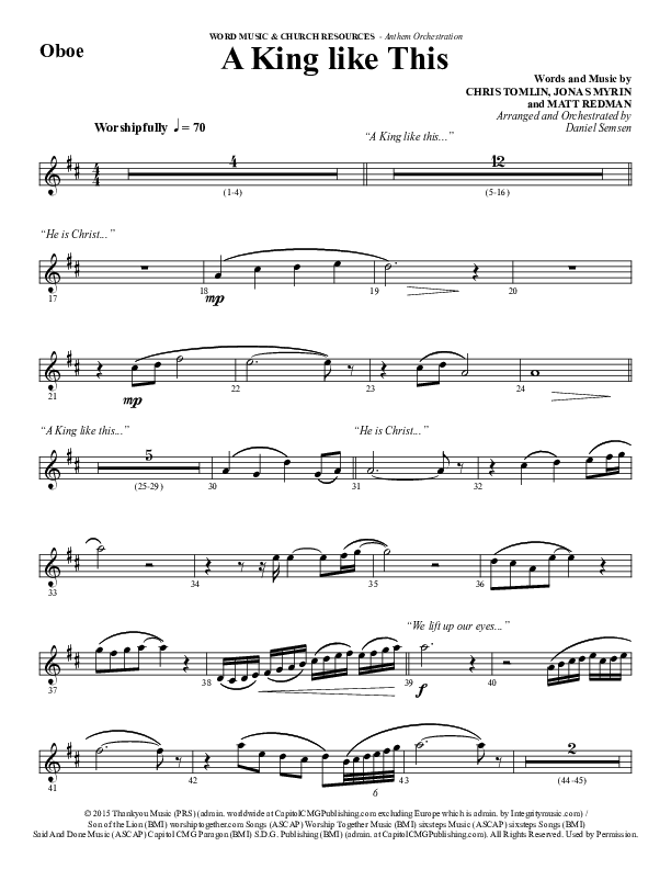 A King Like This (Choral Anthem SATB) Oboe (Word Music Choral / Arr. Daniel Semsen)