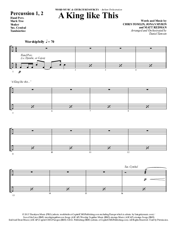 A King Like This (Choral Anthem SATB) Percussion 1/2 (Word Music Choral / Arr. Daniel Semsen)