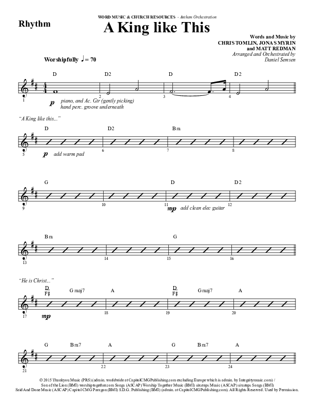 A King Like This (Choral Anthem SATB) Rhythm Chart (Word Music Choral / Arr. Daniel Semsen)