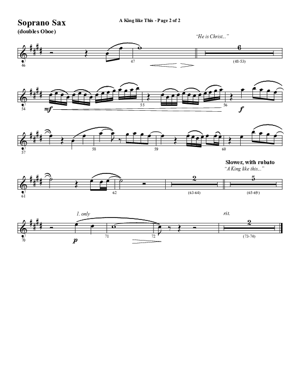 A King Like This (Choral Anthem SATB) Soprano Sax (Word Music Choral / Arr. Daniel Semsen)