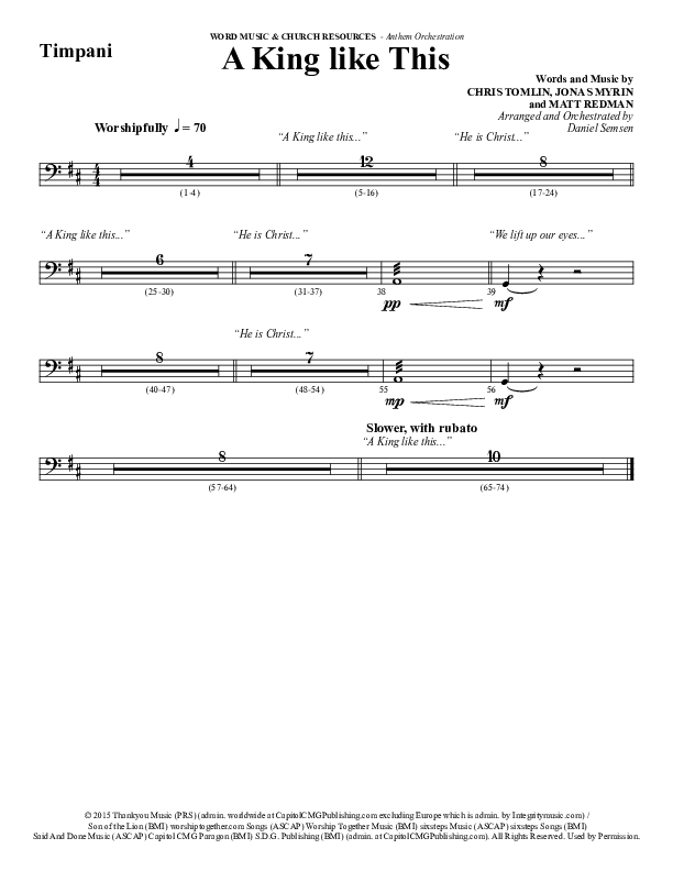 A King Like This (Choral Anthem SATB) Timpani (Word Music Choral / Arr. Daniel Semsen)