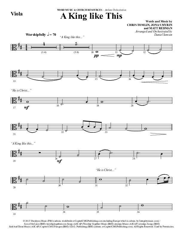 A King Like This (Choral Anthem SATB) Viola (Word Music Choral / Arr. Daniel Semsen)