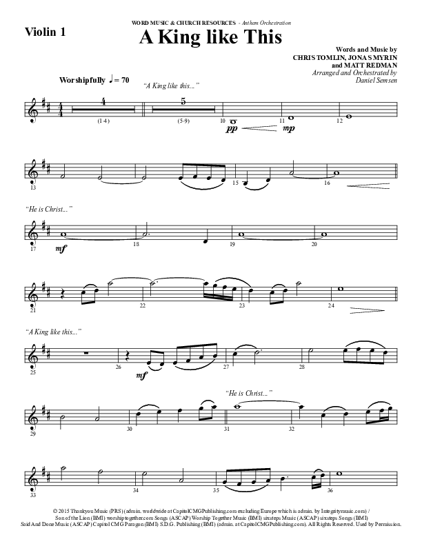 A King Like This (Choral Anthem SATB) Violin 1 (Word Music Choral / Arr. Daniel Semsen)