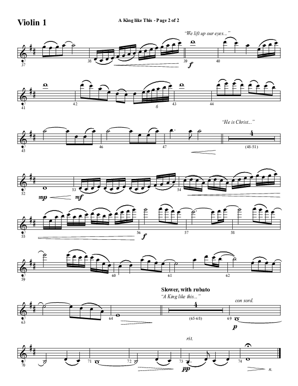 A King Like This (Choral Anthem SATB) Violin 1 (Word Music Choral / Arr. Daniel Semsen)