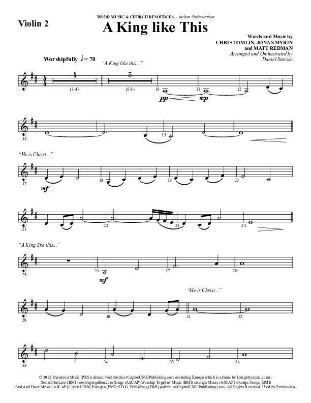 A King Like This (Choral Anthem SATB) Violin 2 (Word Music Choral / Arr. Daniel Semsen)