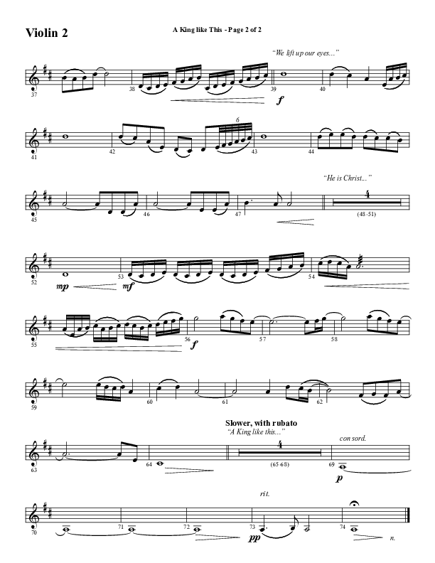 A King Like This (Choral Anthem SATB) Violin 2 (Word Music Choral / Arr. Daniel Semsen)