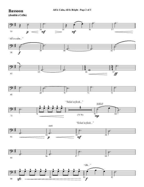 All Is Calm All Is Bright (Choral Anthem SATB) Bassoon (Word Music Choral / Arr. Cliff Duren)