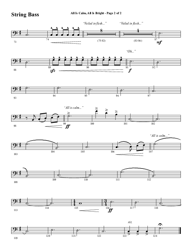 All Is Calm All Is Bright (Choral Anthem SATB) Double Bass (Word Music Choral / Arr. Cliff Duren)