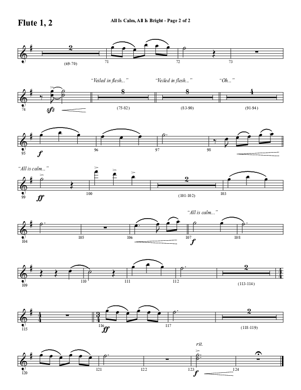 All Is Calm All Is Bright (Choral Anthem SATB) Flute 1/2 (Word Music Choral / Arr. Cliff Duren)