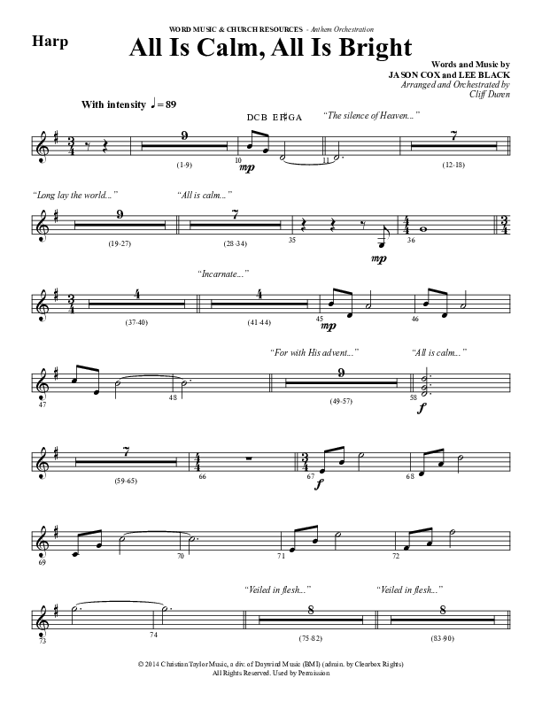 All Is Calm All Is Bright (Choral Anthem SATB) Harp (Word Music Choral / Arr. Cliff Duren)