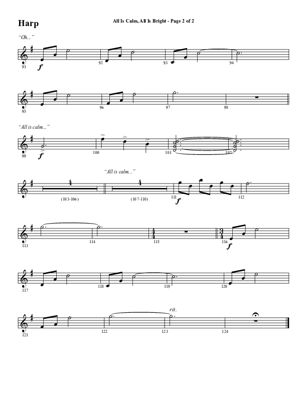 All Is Calm All Is Bright (Choral Anthem SATB) Harp (Word Music Choral / Arr. Cliff Duren)