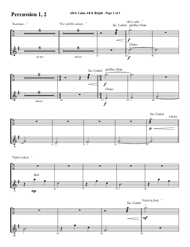 All Is Calm All Is Bright (Choral Anthem SATB) Percussion 1/2 (Word Music Choral / Arr. Cliff Duren)