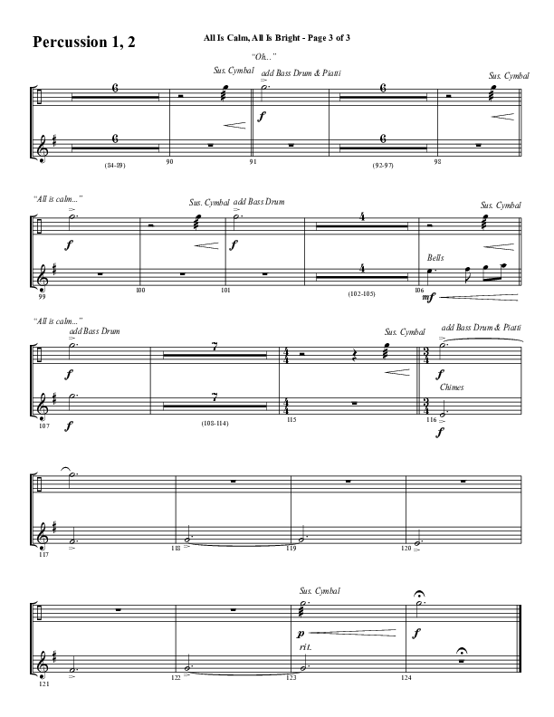 All Is Calm All Is Bright (Choral Anthem SATB) Percussion 1/2 (Word Music Choral / Arr. Cliff Duren)