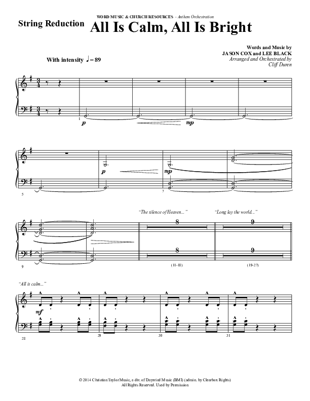 All Is Calm All Is Bright (Choral Anthem SATB) Synth Strings (Word Music Choral / Arr. Cliff Duren)