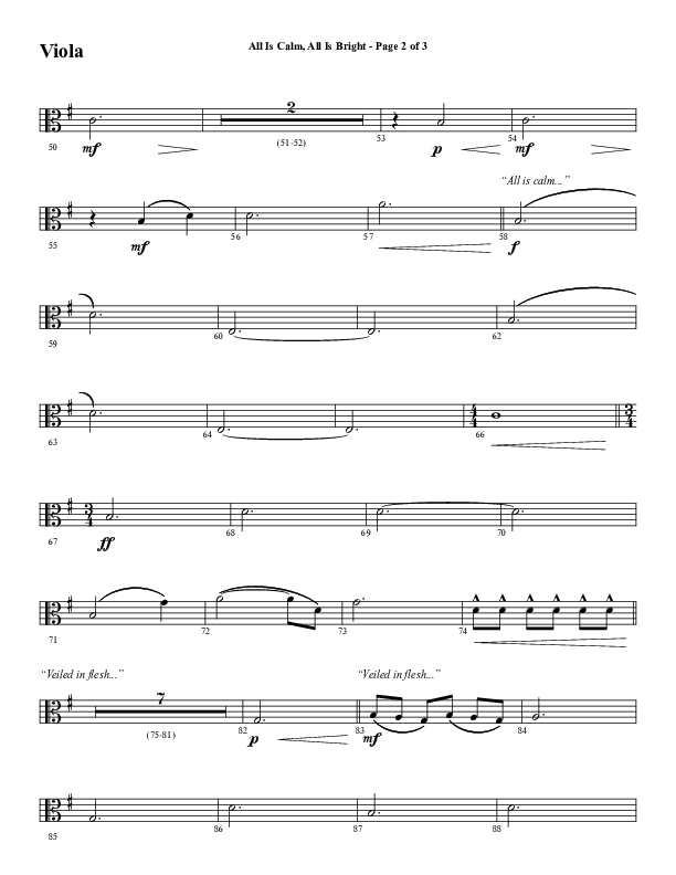 All Is Calm All Is Bright (Choral Anthem SATB) Viola (Word Music Choral / Arr. Cliff Duren)