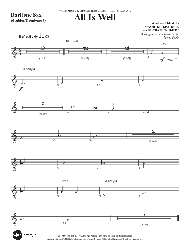 All Is Well (Choral Anthem SATB) Bari Sax (Word Music Choral / Arr. Marty Parks)