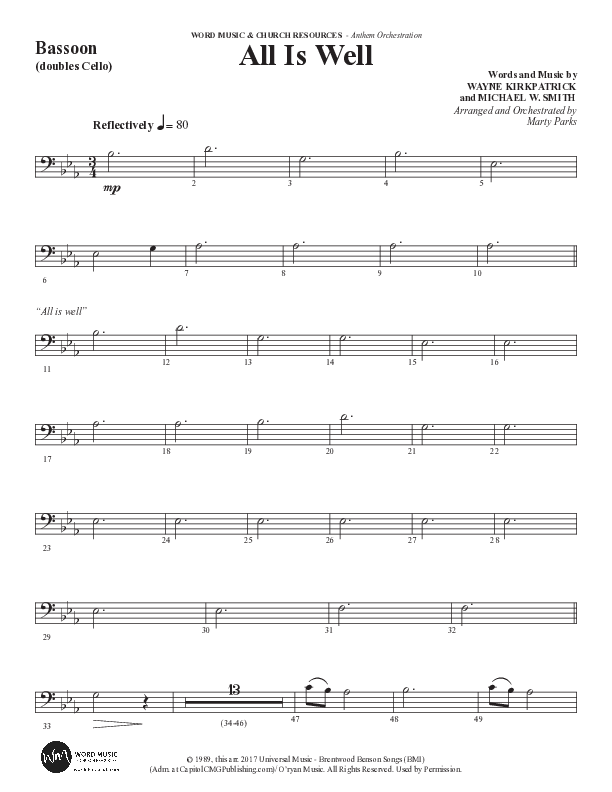 All Is Well (Choral Anthem SATB) Bassoon (Word Music Choral / Arr. Marty Parks)