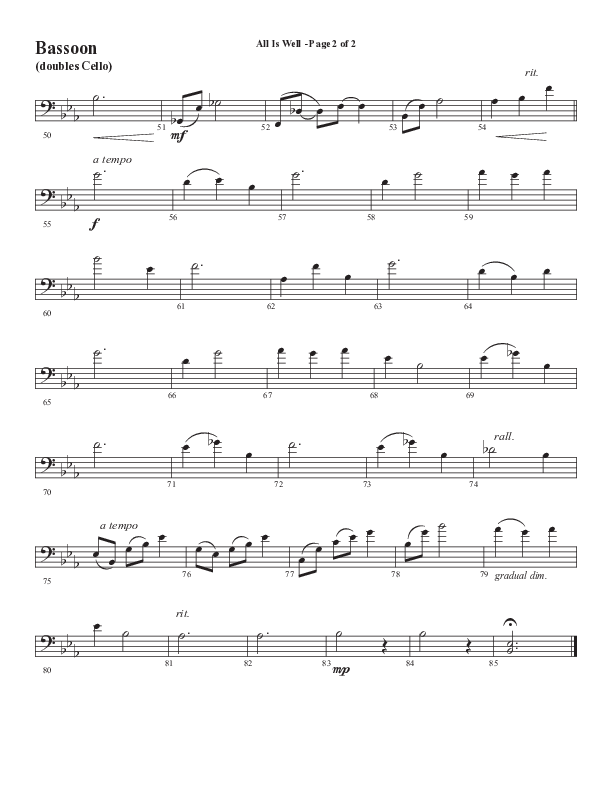 All Is Well (Choral Anthem SATB) Bassoon (Word Music Choral / Arr. Marty Parks)
