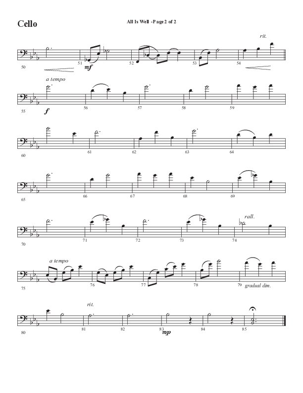 All Is Well (Choral Anthem SATB) Cello (Word Music Choral / Arr. Marty Parks)