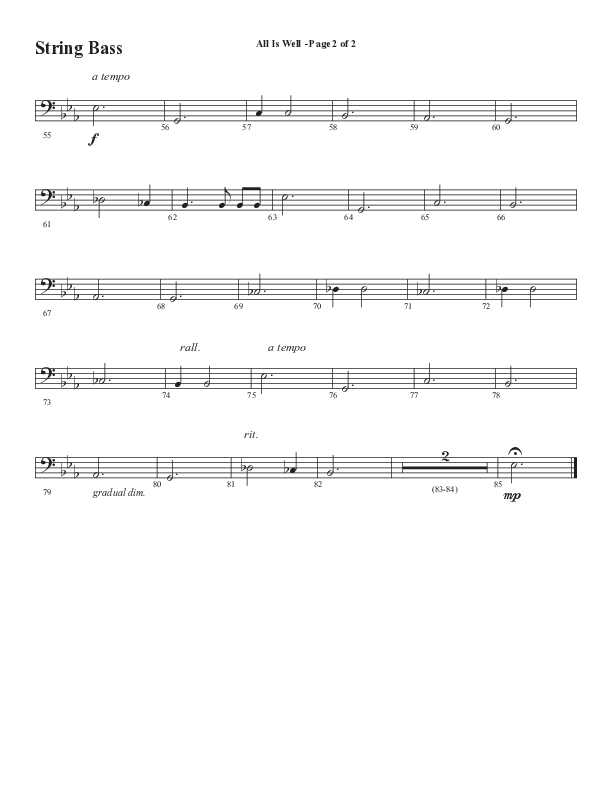 All Is Well (Choral Anthem SATB) Double Bass (Word Music Choral / Arr. Marty Parks)